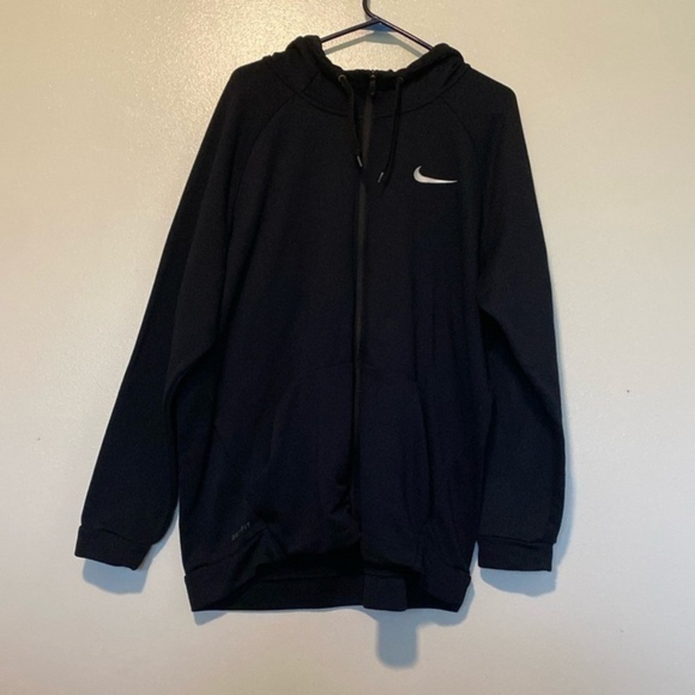 Nike Performance hooded full zip up blk white pocket dri fit jacket  XXL…